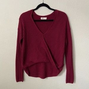 Red Long Sleeve Wrap Sweater